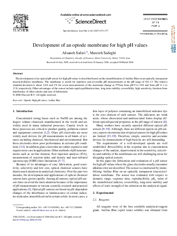 (PDF) Development of an optode membrane for high pH values