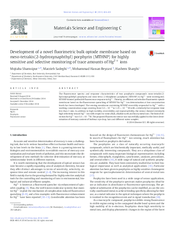 (PDF) Development of a novel fluorimetric bulk optode membrane based on ...
