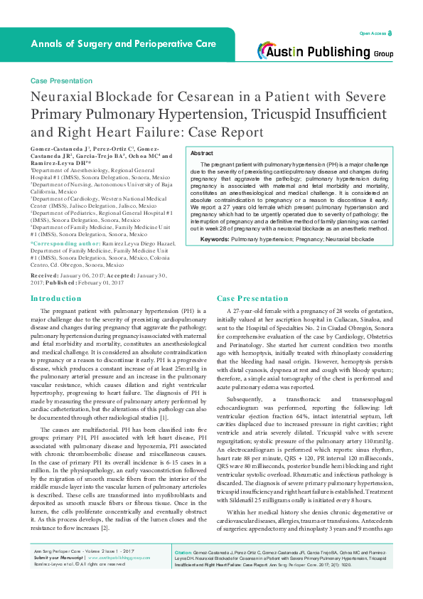 (PDF) Neuraxial Blockade for Cesarean in a Patient with Severe Primary
