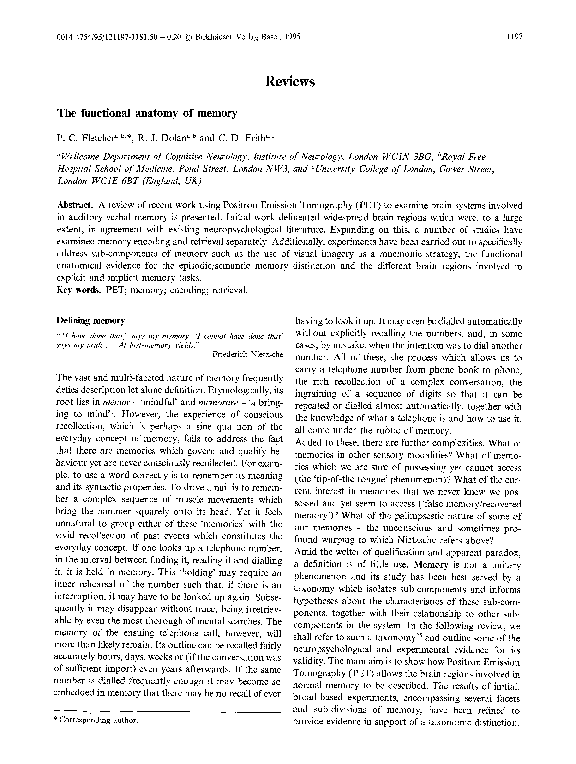 (PDF) The functional anatomy of memory