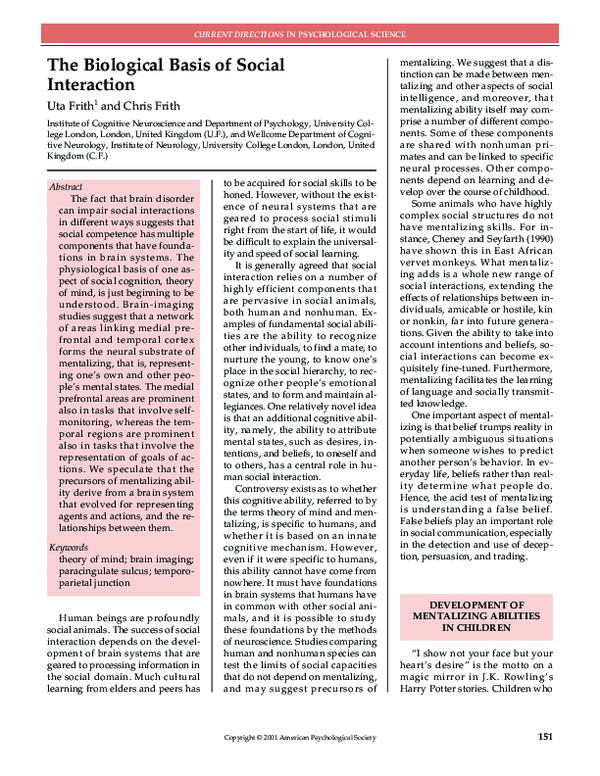 (PDF) The Biological Basis of Social Interaction