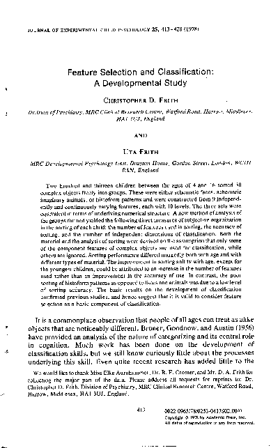 (PDF) Feature selection and classification: A developmental study