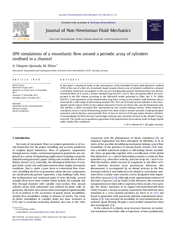 (PDF) SPH simulations of a viscoelastic flow around a periodic array of ...