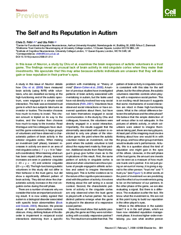 (PDF) The Self and Its Reputation in Autism