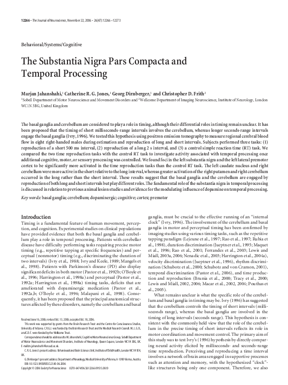 (PDF) The Substantia Nigra Pars Compacta and Temporal Processing