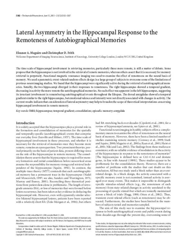 (PDF) Lateral asymmetry in the hippocampal response to the remoteness ...
