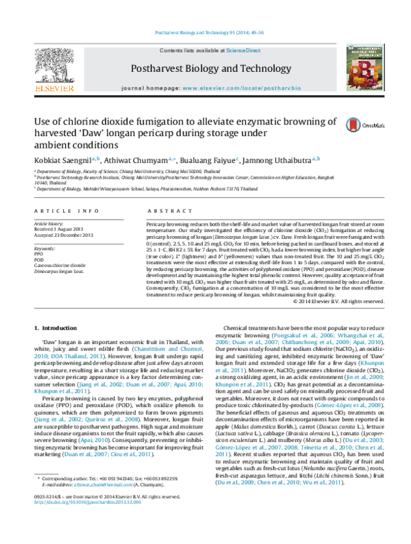 (PDF) Use of chlorine dioxide fumigation to alleviate enzymatic ...