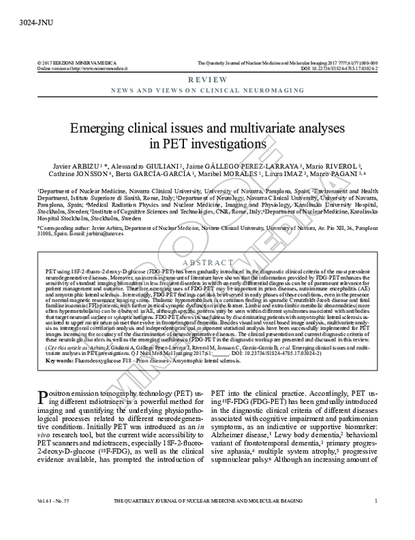(PDF) Emerging clinical issues and multivariate analyses in PET ...