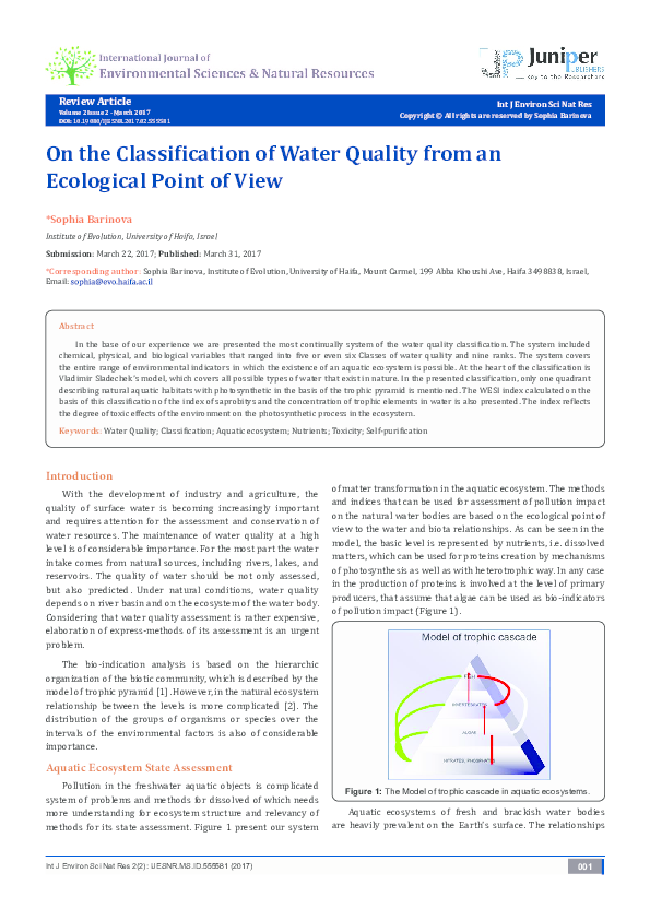(PDF) On the Classification of Water Quality from an Ecological Point ...