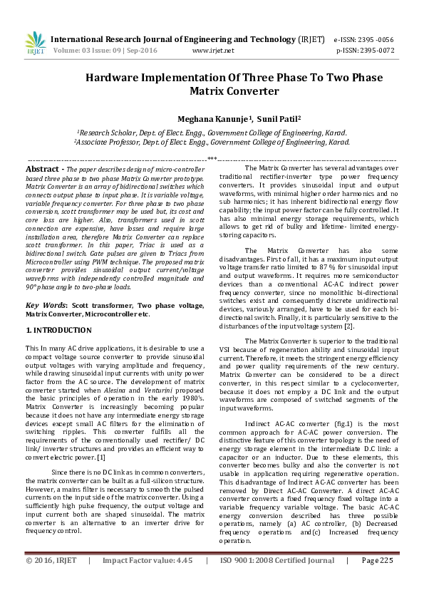  pdf hardware implementation of three phase to two phase matrix converter