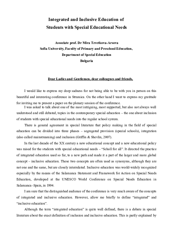 (DOC) Integrated and Inclusive Education of Students with Special