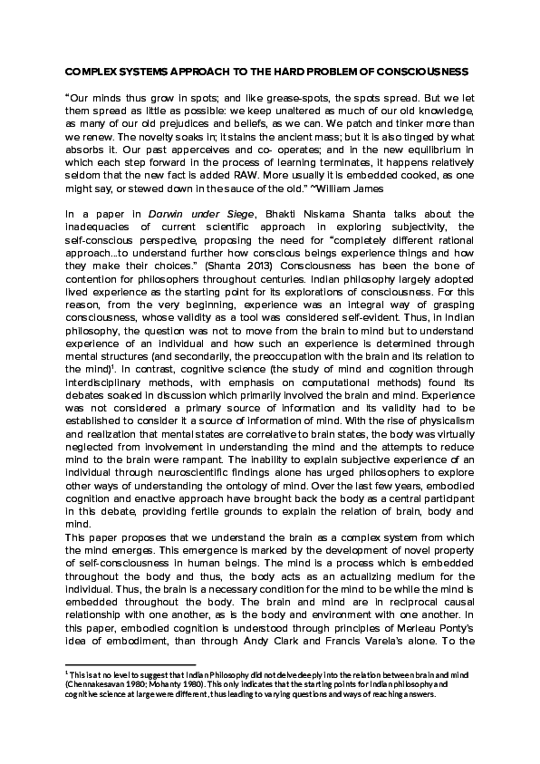(PDF) Complex Systems Approach to the Hard Problem of Consciousness ...