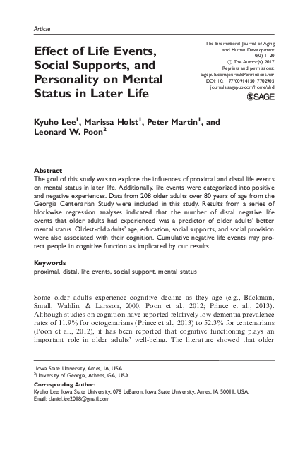 (PDF) Effect of Life Events, Social Supports, and Personality on Mental ...