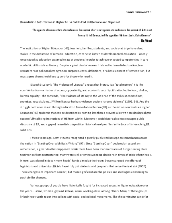 (DOC) Remediation Reformation in Higher Ed.: A Call to End Indifference ...