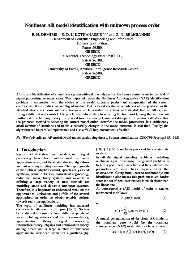 (PDF) Nonlinear AR model identification with unknown process order