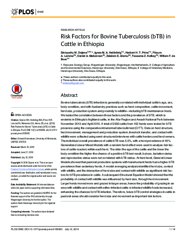 (PDF) Risk Factors for Bovine Tuberculosis (bTB) in Cattle in Ethiopia