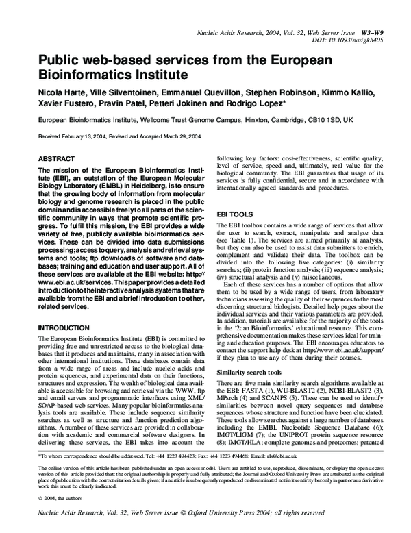 (PDF) Public web-based services from the European Bioinformatics Institute