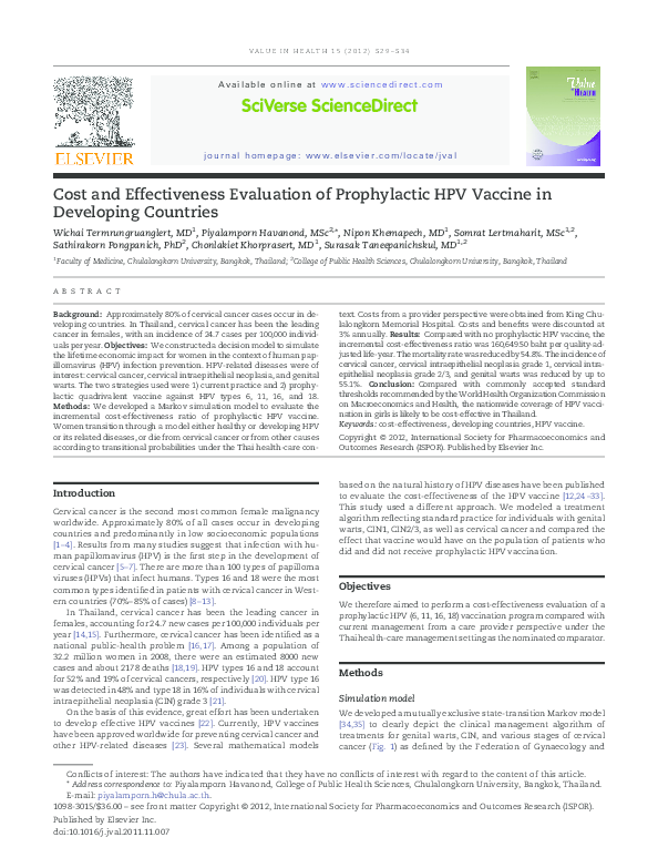 (PDF) Cost and Effectiveness Evaluation of Prophylactic HPV Vaccine in ...