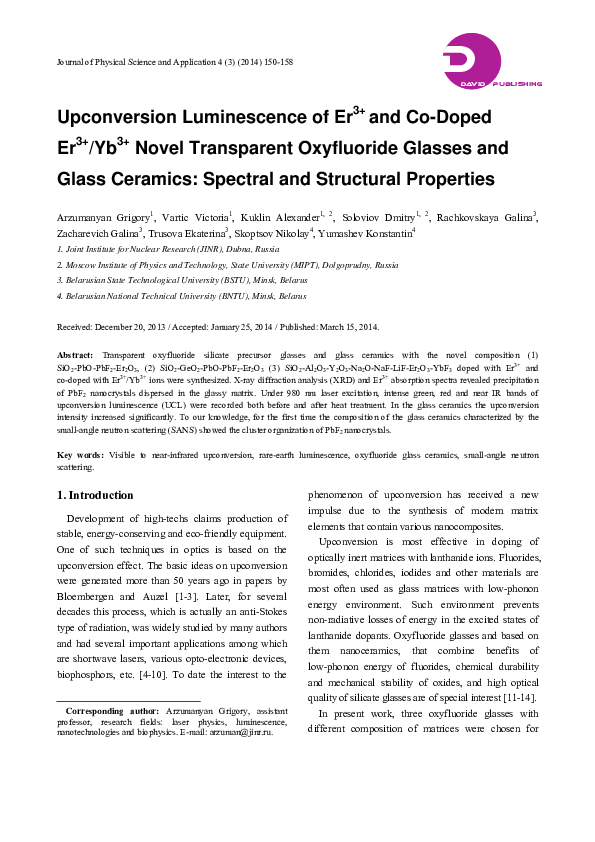  PDF Upconversion Luminescence Of Er 3 And Co Doped Er 3 Yb 3