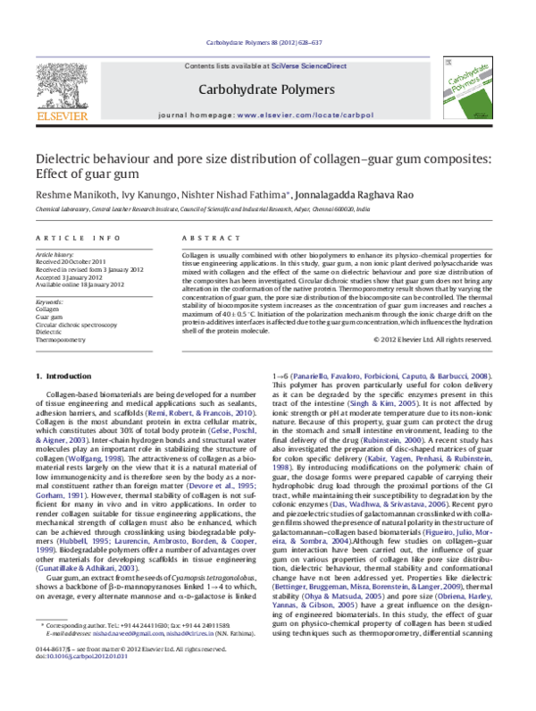 (PDF) Dielectric behaviour and pore size distribution of collagenguar gum composites Effect of