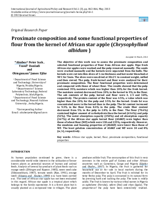 (PDF) Proximate composition and some functional properties of flour ...