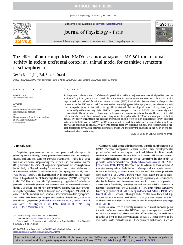 (PDF) The effect of non-competitive NMDA receptor antagonist MK-801 on ...