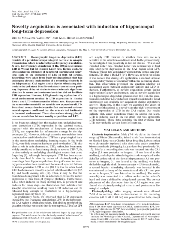 (PDF) Novelty acquisition is associated with induction of hippocampal ...