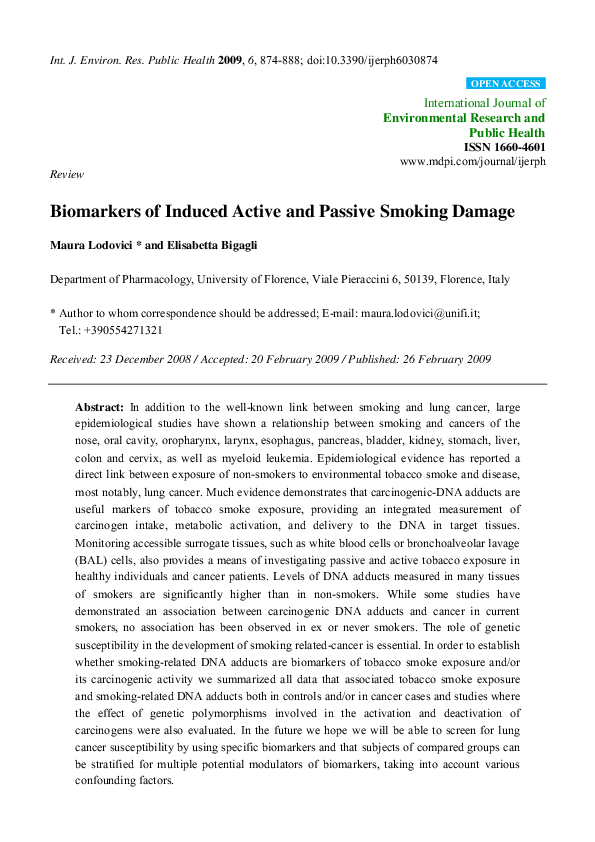 (PDF) Biomarkers of Induced Active and Passive Smoking Damage