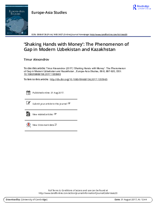 Shaking Hands with Money: The Phenomenon of 'Gap' in Modern Uzbekistan and Kazakhstan