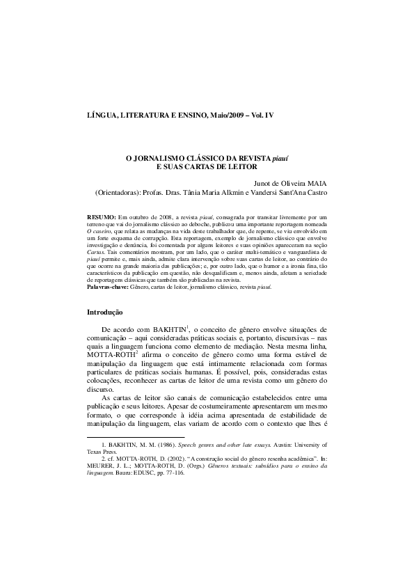 O jornalismo clássico da revista piauí e suas cartas de leitor