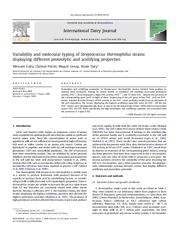 (PDF) Variability and molecular typing of Streptococcus thermophilus ...