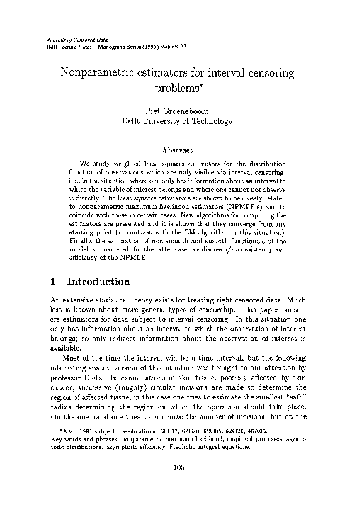 (PDF) Nonparametric estimators for interval censoring problems
