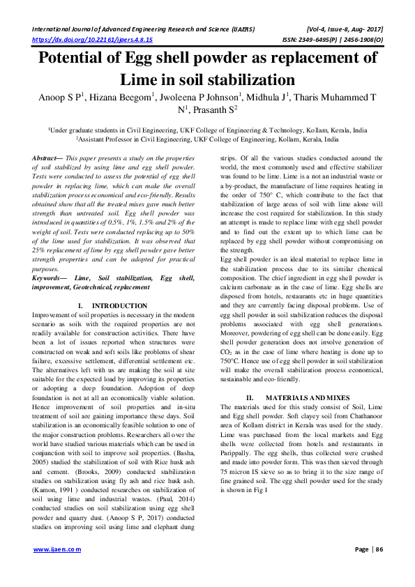 (PDF) Potential of Egg shell powder as replacement of Lime in soil