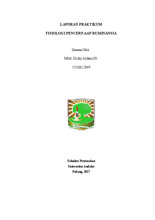 Doc Laporan Praktikum Fisiologi Pencernaan Ruminansia Aldian Ht