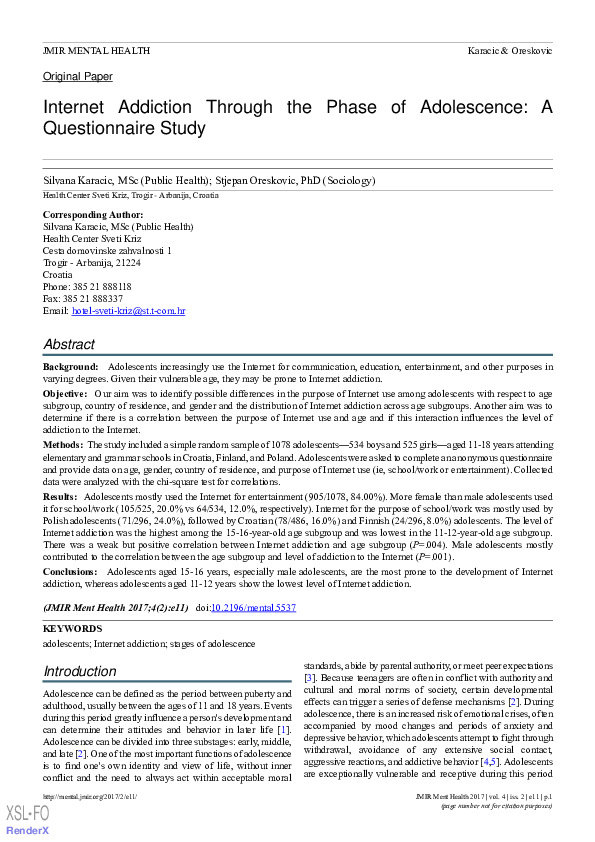 (PDF) Internet Addiction Through the Phase of Adolescence: A ...