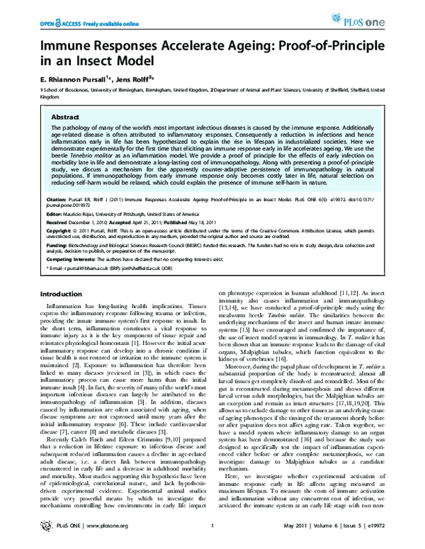 (PDF) Immune Responses Accelerate Ageing: Proof-of-Principle in an ...