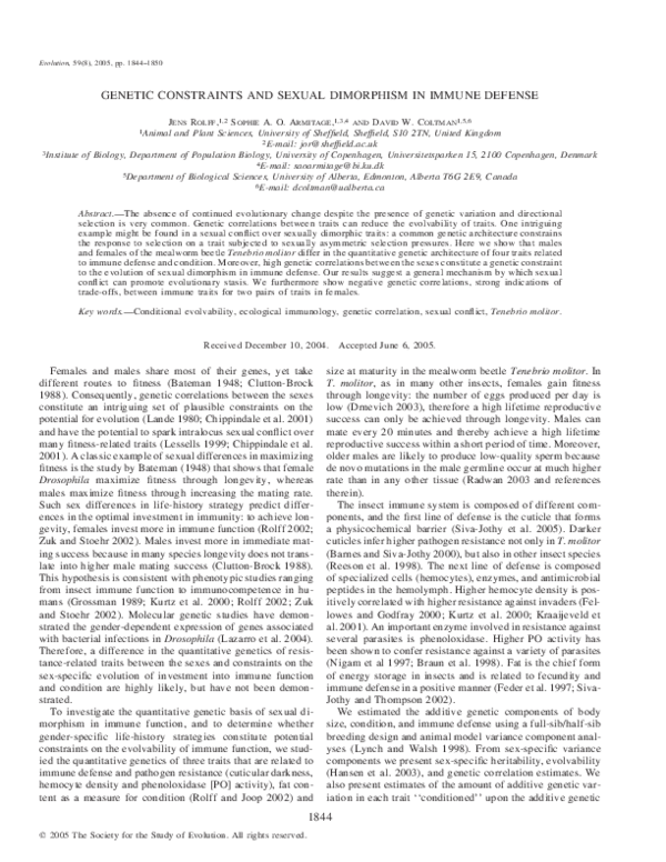 (PDF) Genetic Constraints and Sexual Dimorphism in Immune Defense