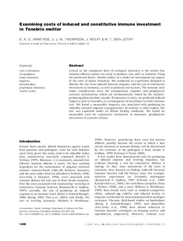 (PDF) Examining costs of induced and constitutive immune investment in