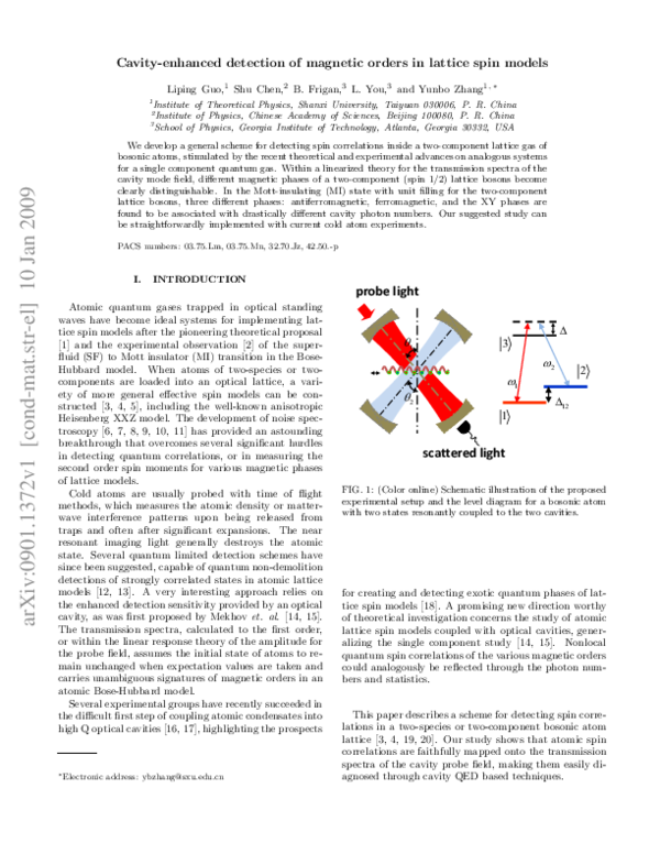 (PDF) Cavity-enhanced detection of magnetic order in lattice spin models