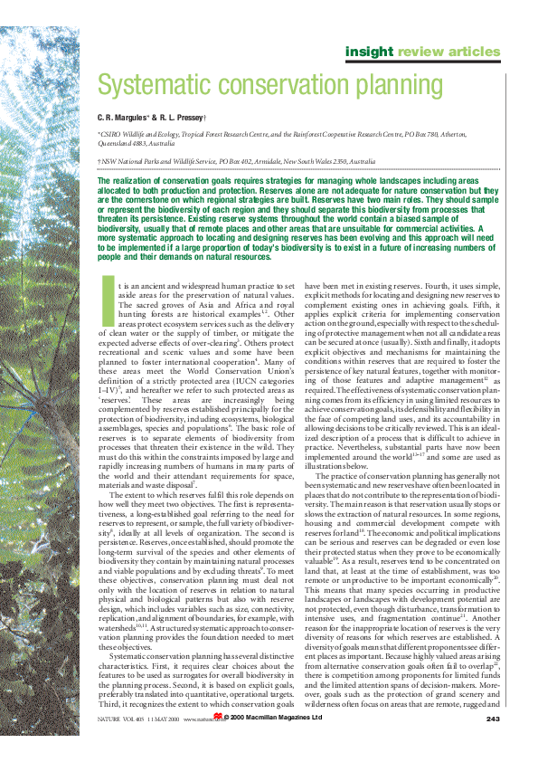 (PDF) Systematic conservation planning
