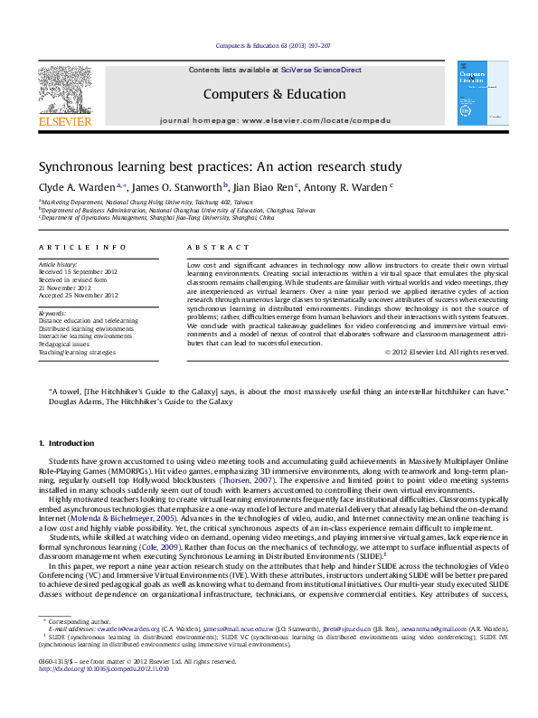 (PDF) Synchronous learning best practices: An action research study