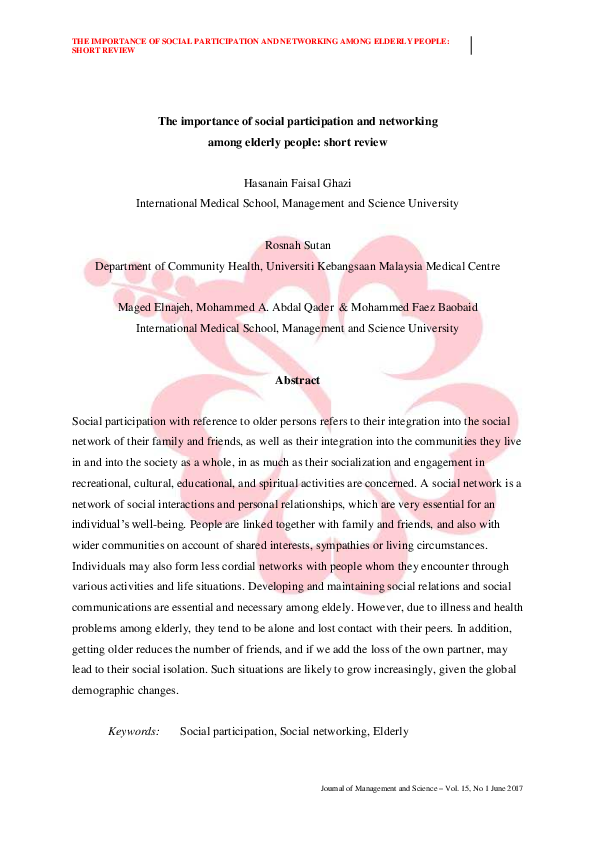 (PDF) THE IMPORTANCE OF SOCIAL PARTICIPATION AND NETWORKING AMONG ...