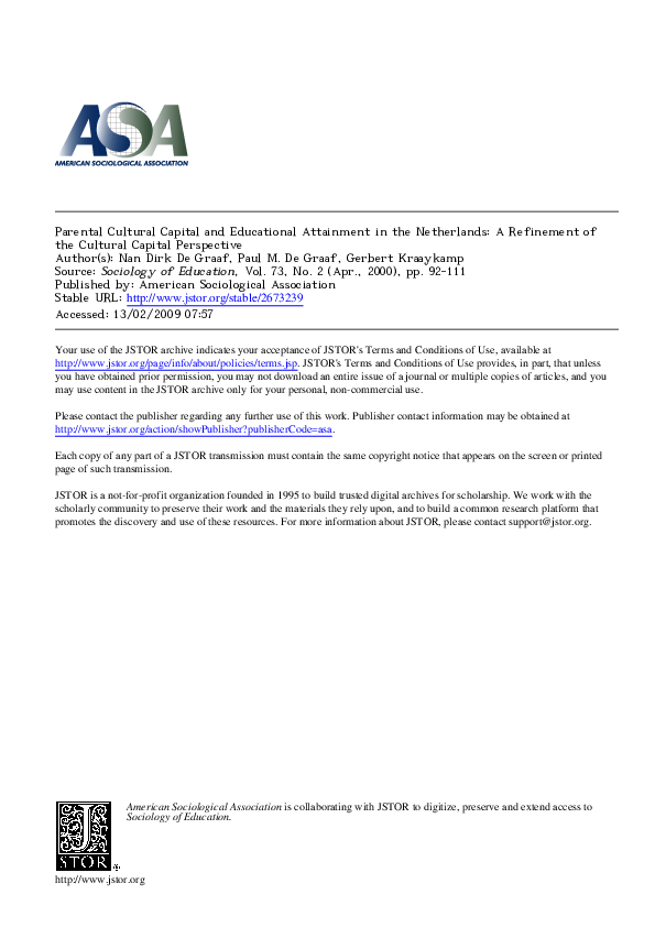 (PDF) Parental cultural capital and educational attainment in the ...