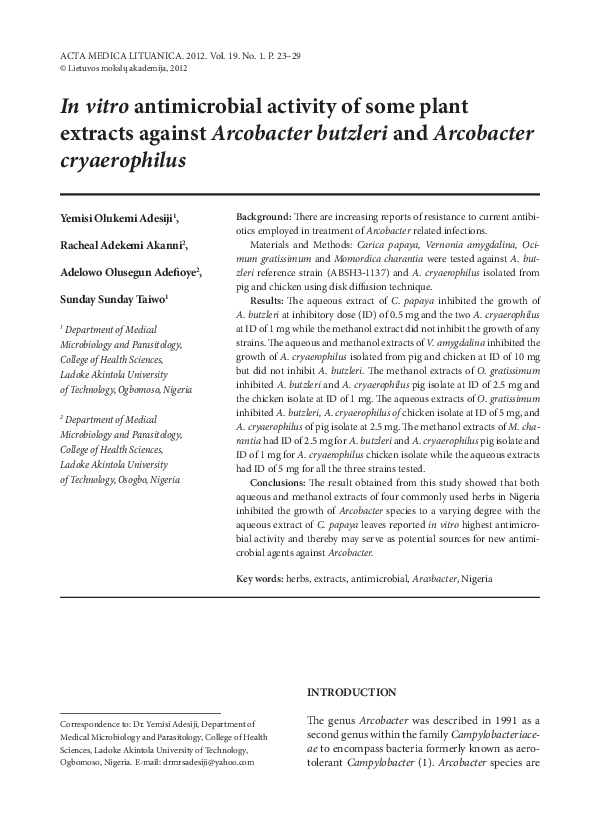 (PDF) In vitro antimicrobial activity of some plant extracts against ...