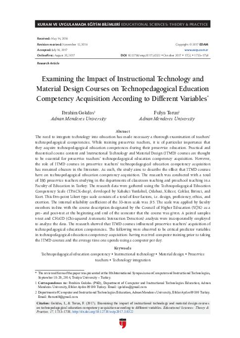 (PDF) Examining the Impact of Instructional Technology and Material ...