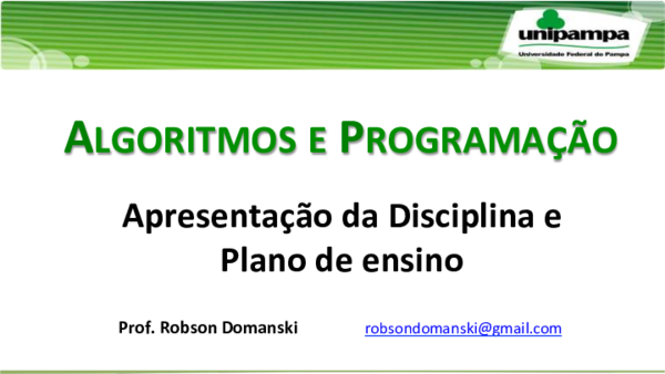 (PDF) ALGORITMOS E PROGRAMAÇÃO Apresentação da Disciplina e Plano de ensino