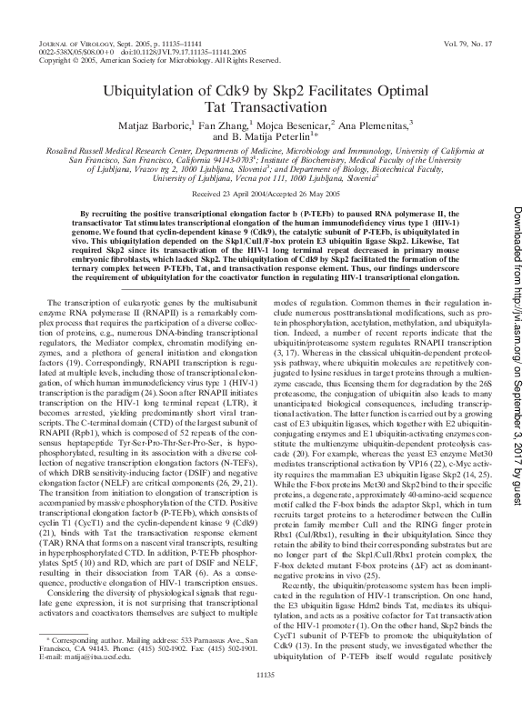 (PDF) Ubiquitylation of Cdk9 by Skp2 Facilitates Optimal Tat ...