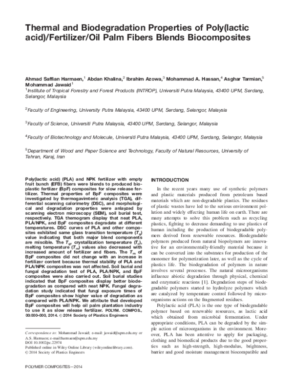 (PDF) Thermal and biodegradation properties of poly(lactic acid ...