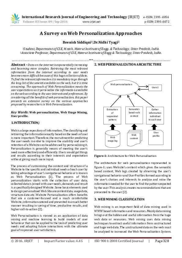 (PDF) A Survey on Web Personalization Approaches
