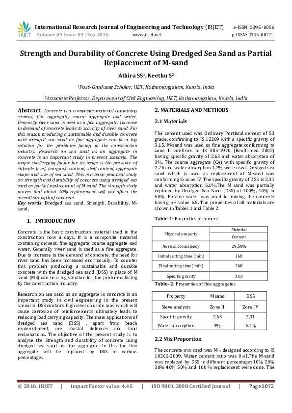 (PDF) Strength and Durability of Concrete Using Dredged Sea Sand as ...